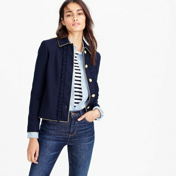 J. Crew Jackets & Blazers - [J.Crew] Navy Lady Jacket with Ruffles